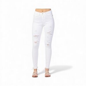 Judy Blue Jeans Womens 13/31 White Skinny Fit Mid Rise Stretch Distressed